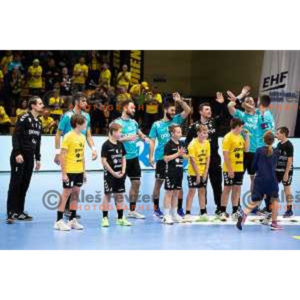 in action during EHF European league match between Gorenje Velenje and Pfadi Winterthur in Velenje, Slovenia on October 17, 2023.