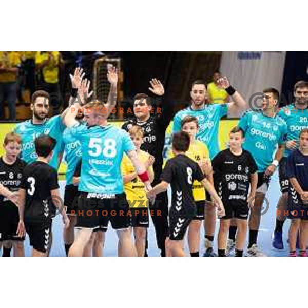 in action during EHF European league match between Gorenje Velenje and Pfadi Winterthur in Velenje, Slovenia on October 17, 2023.