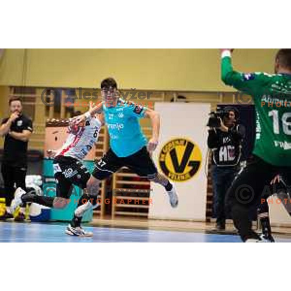 Peter Sisko in action during EHF European league match between Gorenje Velenje and Pfadi Winterthur in Velenje, Slovenia on October 17, 2023.