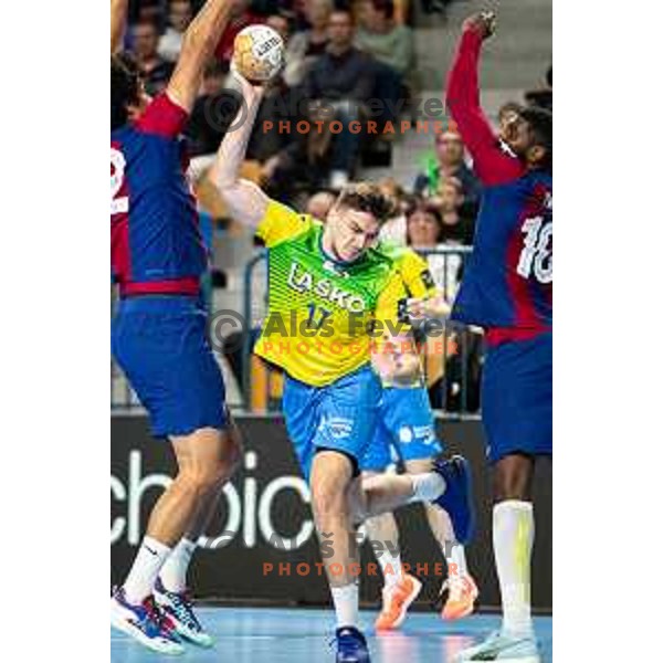 Ante Ivankovic in action during EHF Champions League handball match between Celje Pivovarna Lasko and Barcelona handball in Zlatorog Arena, Celje, Slovenia on October 18, 2023.