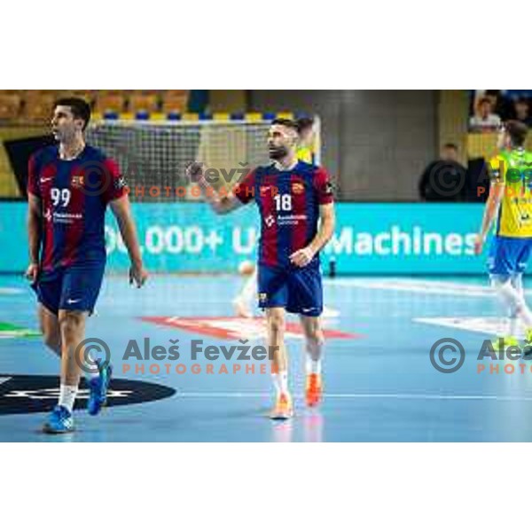 Blaz Janc in action during EHF Champions League handball match between Celje Pivovarna Lasko and Barcelona handball in Zlatorog Arena, Celje, Slovenia on October 18, 2023.