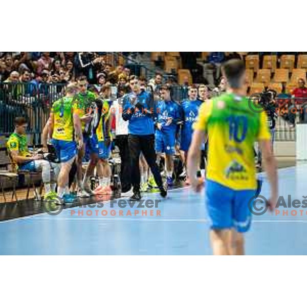 Celje Bench during EHF Champions League handball match between Celje Pivovarna Lasko and Barcelona handball in Zlatorog Arena, Celje, Slovenia on October 18, 2023.