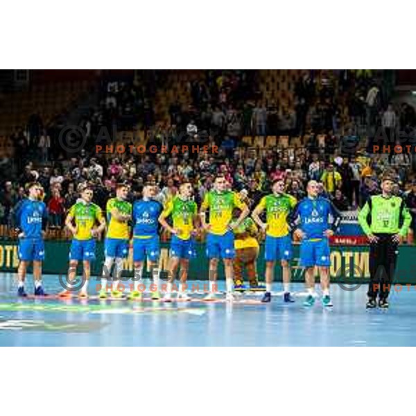 Celje team after EHF Champions League handball match between Celje Pivovarna Lasko and Barcelona handball in Zlatorog Arena, Celje, Slovenia on October 18, 2023.