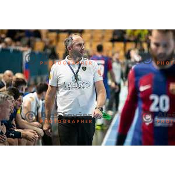 Alem Toskic in action during EHF Champions League handball match between Celje Pivovarna Lasko and Barcelona handball in Zlatorog Arena, Celje, Slovenia on October 18, 2023.