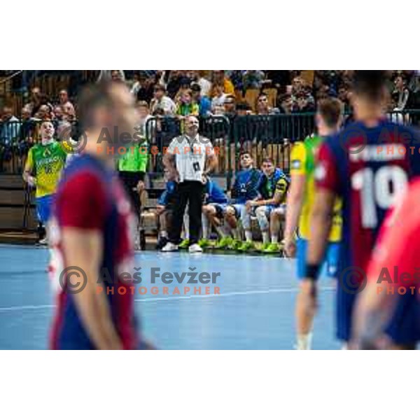 Gorenje bench in action during EHF Champions League handball match between Celje Pivovarna Lasko and Barcelona handball in Zlatorog Arena, Celje, Slovenia on October 18, 2023.