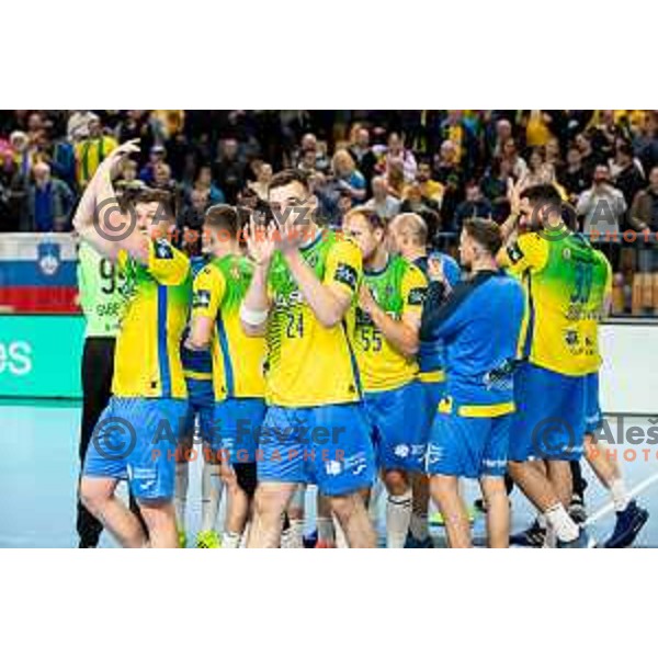 Celje team after EHF Champions League handball match between Celje Pivovarna Lasko and Barcelona handball in Zlatorog Arena, Celje, Slovenia on October 18, 2023.