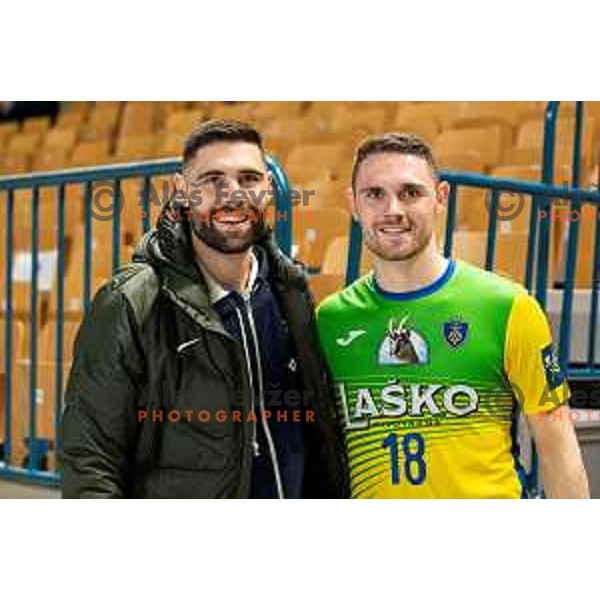 Blaz Janc and Mitja Janc after EHF Champions League handball match between Celje Pivovarna Lasko and Barcelona handball in Zlatorog Arena, Celje, Slovenia on October 18, 2023.