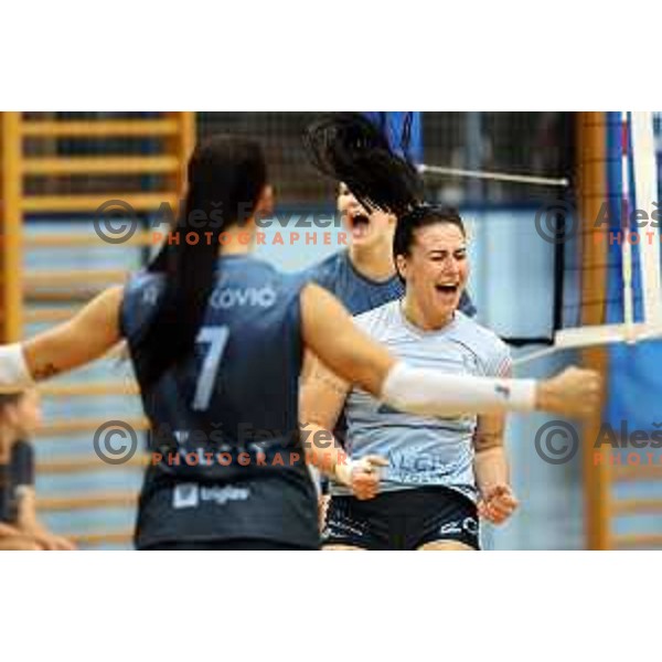 Katja Banko in action during Sportklub 1A DOL league volleyball match between Calcit Volley and Nova KBM Branik in Kamnik, Slovenia on October 20, 2023