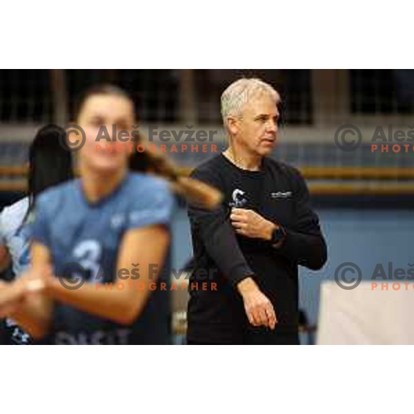 Head coach Bruno Najdic in action during Sportklub 1A DOL league volleyball match between Calcit Volley and Nova KBM Branik in Kamnik, Slovenia on October 20, 2023