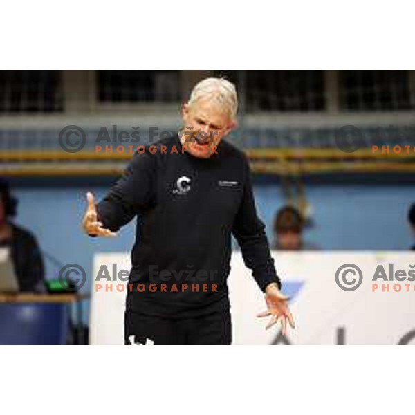 Head coach Bruno Najdic in action during Sportklub 1A DOL league volleyball match between Calcit Volley and Nova KBM Branik in Kamnik, Slovenia on October 20, 2023