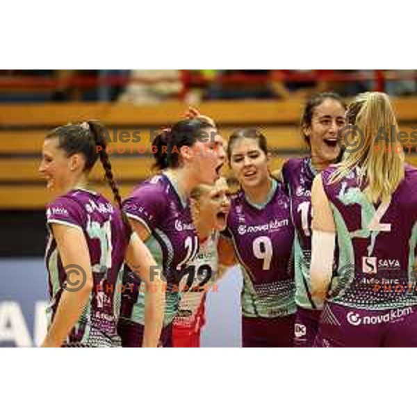 in action during Sportklub 1A DOL league volleyball match between Calcit Volley and Nova KBM Branik in Kamnik, Slovenia on October 20, 2023