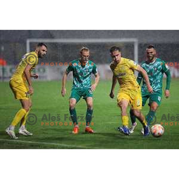 Danijel Sturm, Justas Lasickas, Jost Pisek and Saar Fadida in action during Prva Liga Telemach 2023/2024 football match between Domzale and Olimpija in Domzale, Slovenia on October 21, 2023. Foto: Filip Barbalic