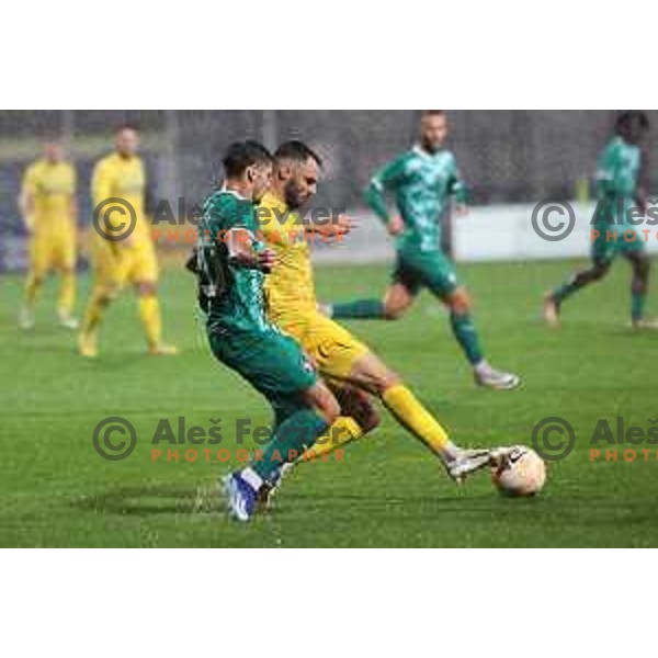 Nemanja Motika and Danijel Sturm in action during Prva Liga Telemach 2023/2024 football match between Domzale and Olimpija in Domzale, Slovenia on October 21, 2023. Foto: Filip Barbalic