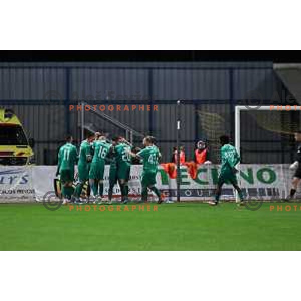 Players of Olimpija celebrate goal during Prva Liga Telemach 2023/2024 football match between Domzale and Olimpija in Domzale, Slovenia on October 21, 2023. Foto: Filip Barbalic