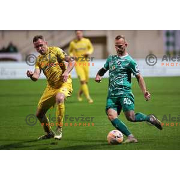 Mario Krstovski and Aljaz Krefl in action during Prva Liga Telemach 2023/2024 football match between Domzale and Olimpija in Domzale, Slovenia on October 21, 2023. Foto: Filip Barbalic