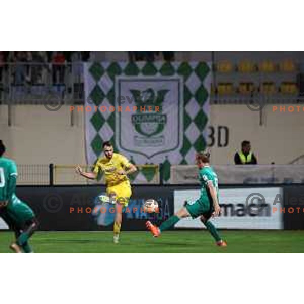 Danijel Sturm and Justas Lasickas in action during Prva Liga Telemach 2023/2024 football match between Domzale and Olimpija in Domzale, Slovenia on October 21, 2023. Foto: Filip Barbalic