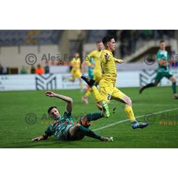 Ahmet Muhamedbegovic and Nick Perc in action during Prva Liga Telemach 2023/2024 football match between Domzale and Olimpija in Domzale, Slovenia on October 21, 2023. Foto: Filip Barbalic