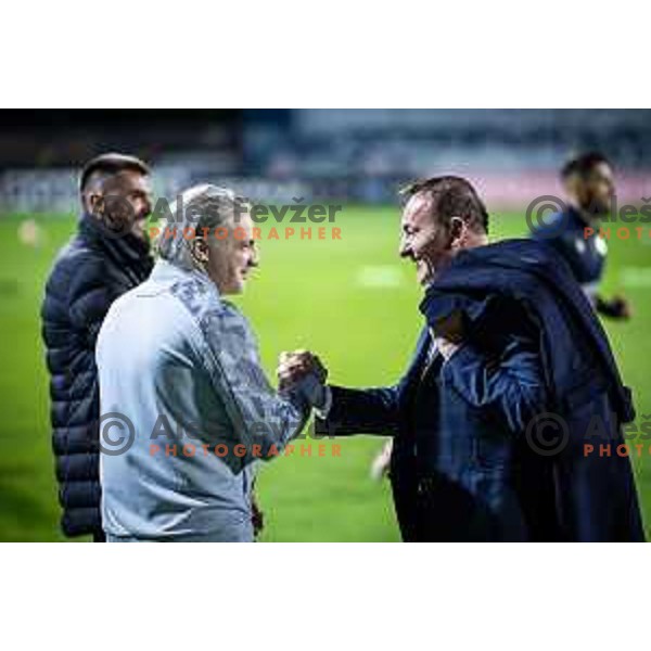 Safet Hadzic, head coach of Koper and Ante Guberac during Prva liga Telemach football match between Mura and Koper in Fazanerija, Murska Sobota, Slovenia on October 22, 2023. Photo: Jure Banfi