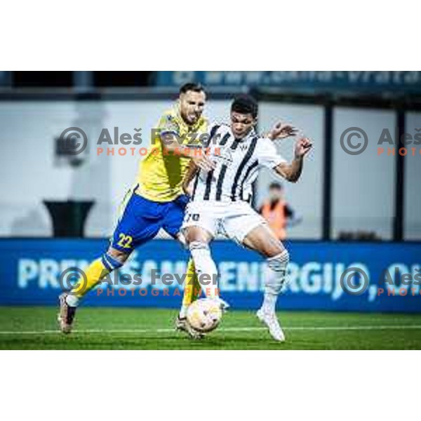 Maks Barisic vs Darick Kobie Morris in action during Prva liga Telemach football match between Mura and Koper in Fazanerija, Murska Sobota, Slovenia on October 22, 2023. Photo: Jure Banfi