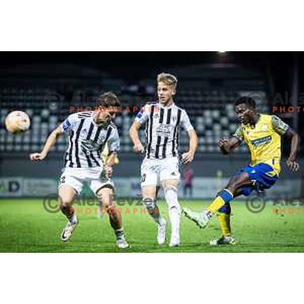 Niko Kasalo vs Mark Pabai in action during Prva liga Telemach football match between Mura and Koper in Fazanerija, Murska Sobota, Slovenia on October 22, 2023. Photo: Jure Banfi