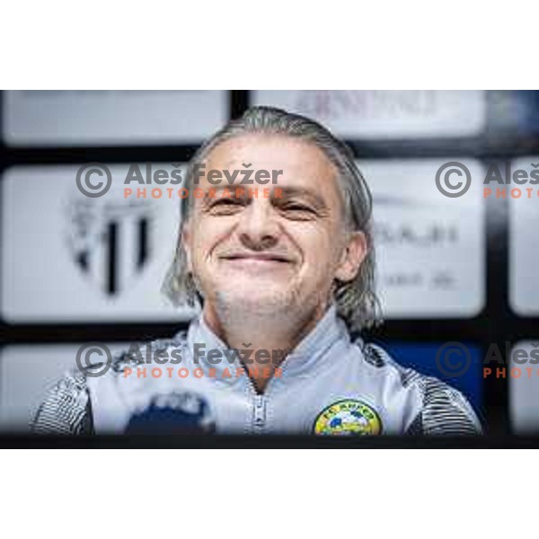 Safet Hadzic, head coach of Koper at the press conference after Prva liga Telemach football match between Mura and Koper in Fazanerija, Murska Sobota, Slovenia on October 22, 2023. Photo: Jure Banfi