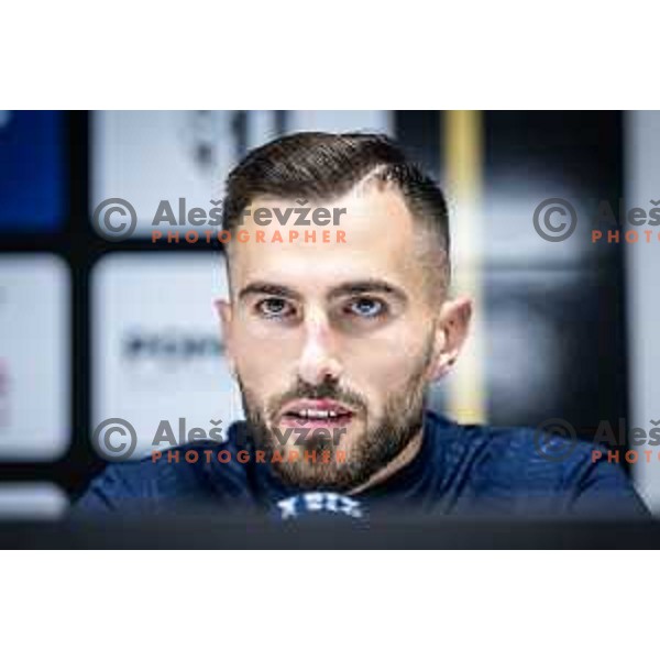 Maks Barisic at the press conference after Prva liga Telemach football match between Mura and Koper in Fazanerija, Murska Sobota, Slovenia on October 22, 2023. Photo: Jure Banfi