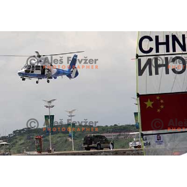 Helicopter for aeroshots of Sailing competition in Qingdao 