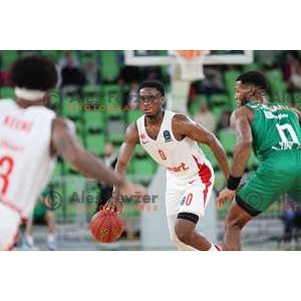 in action during BKT EuroCup 2023-2024 regular season basketball match between Cedevita Olimpija (SLO) and Prometej Slobozhanske (UKR) in Ljubljana, Slovenia on October 25, 2023