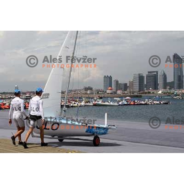 Karlo Hmeljak- Mitja Nevecny (SLO) competing in 470 class at 2008 Olympic games in Beijing, China. Sailing competition was held in Qingdao. 