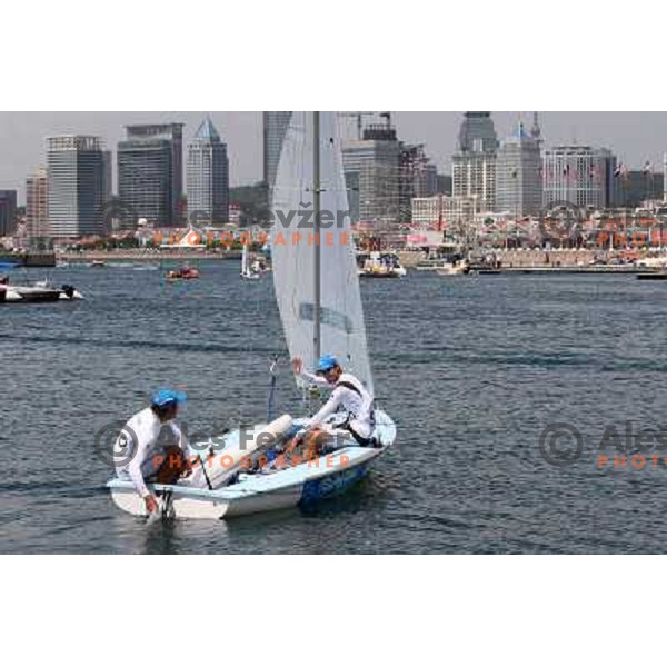 Karlo Hmeljak- Mitja Nevecny (SLO) competing in 470 class at 2008 Olympic games in Beijing, China. Sailing competition was held in Qingdao. 