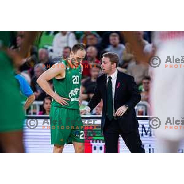 Assistant coach Andrea Turchetto and Klemen Prepelic in action during BKT EuroCup 2023-2024 regular season basketball match between Cedevita Olimpija (SLO) and Prometej Slobozhanske (UKR) in Ljubljana, Slovenia on October 25, 2023