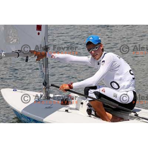 Vasilij Zbogar (SLO) competing in laser at 2008 Olympic games in Beijing, China. Sailing competition was held in Qingdao. 