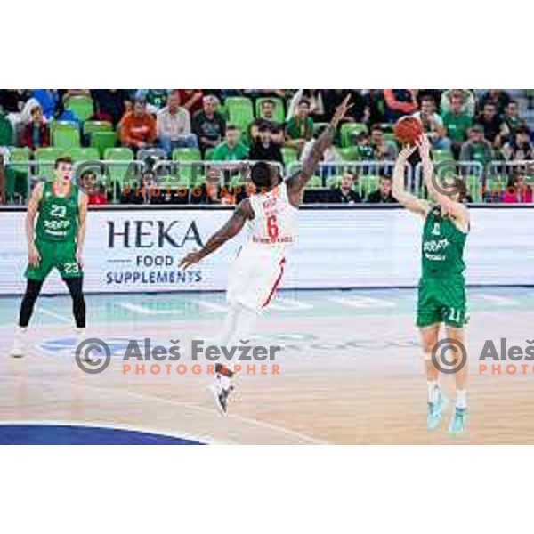 In action during BKT EuroCup basketball match between Cedevita Olimpija (SLO) and Prometej (UKR) in Stozice Hall, Ljubljana, Slovenia on October 25, 2023