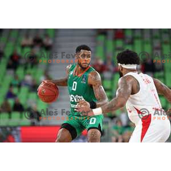 Dewayne Stewart in action during BKT EuroCup 2023-2024 regular season basketball match between Cedevita Olimpija (SLO) and Prometej Slobozhanske (UKR) in Ljubljana, Slovenia on October 25, 2023