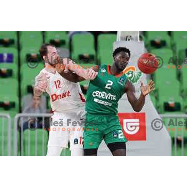 in action during BKT EuroCup 2023-2024 regular season basketball match between Cedevita Olimpija (SLO) and Prometej Slobozhanske (UKR) in Ljubljana, Slovenia on October 25, 2023