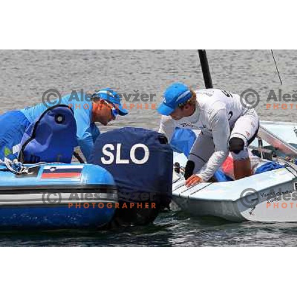 Gasper Vincec (SLO) competing in finn class at 2008 Olympic games in Beijing, China. Sailing competition was held in Qingdao. 