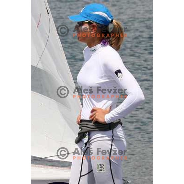 Klara Maucec (SLO) competing in 470 class at 2008 Olympic games in Beijing, China. Sailing competition was held in Qingdao. 