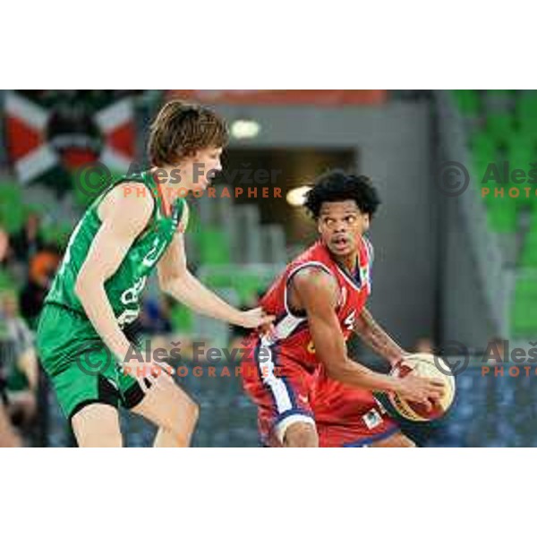 in action during ABA League 2023-2024 regular season basketball match between Cedevita Olimpija and Borac in Ljubljana, Slovenia on November 4, 2023