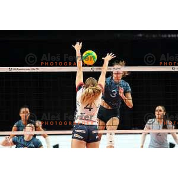 Lara Rituper of Calcit Volley in action during CEV Women’s Champions League match between Calcit Volley and Grot Budowlani Lodz in Ljubljana on November 14, 2023