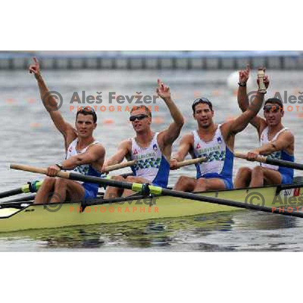 Slovenia four (Miha Pirih, Rok Kolander, Rok Rozman, Tomaz Pirih) in semfinal of rowning competition at Olympic games in Beijing, China 13.8.2008 