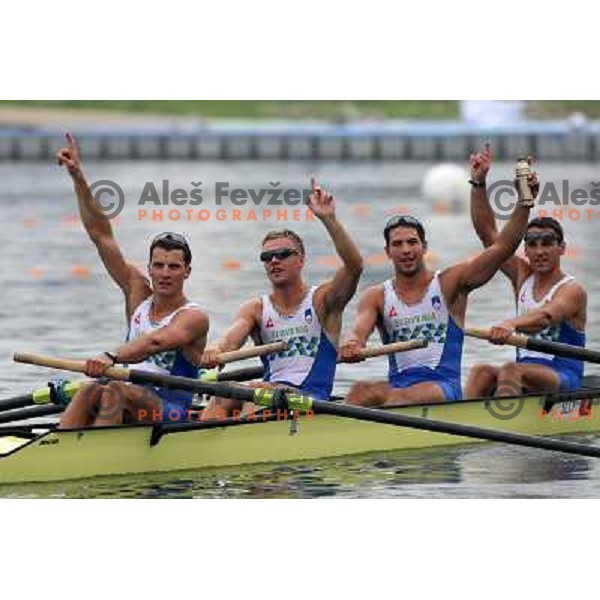 Slovenia four (Miha Pirih, Rok Kolander, Rok Rozman, Tomaz Pirih) in semfinal of rowning competition at Olympic games in Beijing, China 13.8.2008 