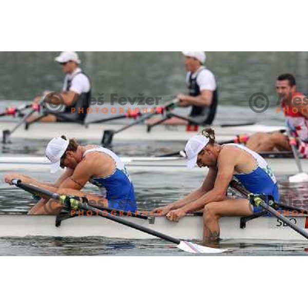 Iztok Cop, Luka Spik (SLO) at semifinal of men"s double sculls at Shunyi Rowing centre at Olympic games in Beijing, china 13.8.2008 