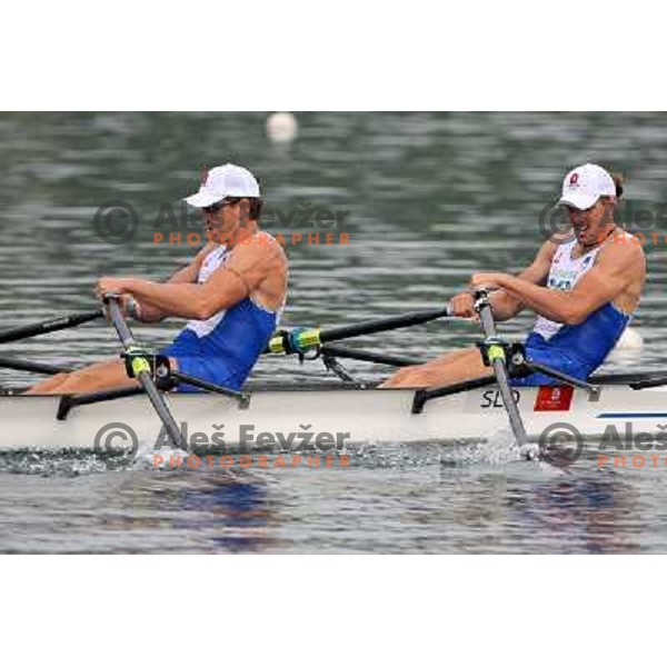 Iztok Cop, Luka Spik (SLO) at semifinal of men"s double sculls at Shunyi Rowing centre at Olympic games in Beijing, china 13.8.2008 