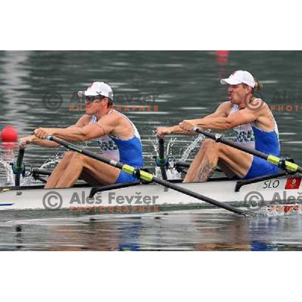 Iztok Cop, Luka Spik (SLO) at semifinal of men"s double sculls at Shunyi Rowing centre at Olympic games in Beijing, china 13.8.2008 