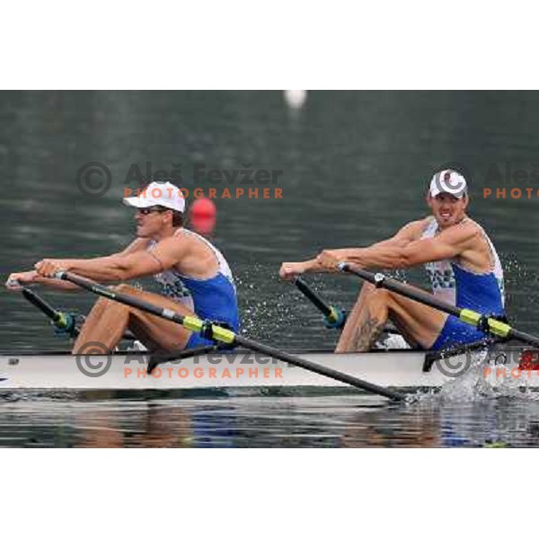 Iztok Cop, Luka Spik (SLO) at semifinal of men"s double sculls at Shunyi Rowing centre at Olympic games in Beijing, china 13.8.2008 