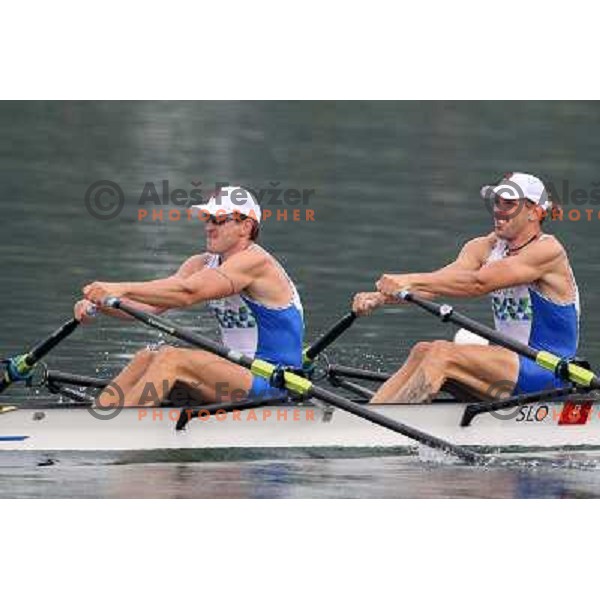 Iztok Cop, Luka Spik (SLO) at semifinal of men"s double sculls at Shunyi Rowing centre at Olympic games in Beijing, china 13.8.2008 