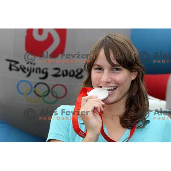 Sara Isakovic (SLO) and her coach Miha Potocnik in Olympic village after she won silver olympic medal in swimming at 200 meters freestyle in Beijing, China 13.8.2008 