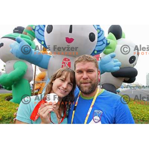 Sara Isakovic (SLO) and her coach Miha Potocnik in Olympic village after she won silver olympic medal in swimming at 200 meters freestyle in Beijing, China 13.8.2008 