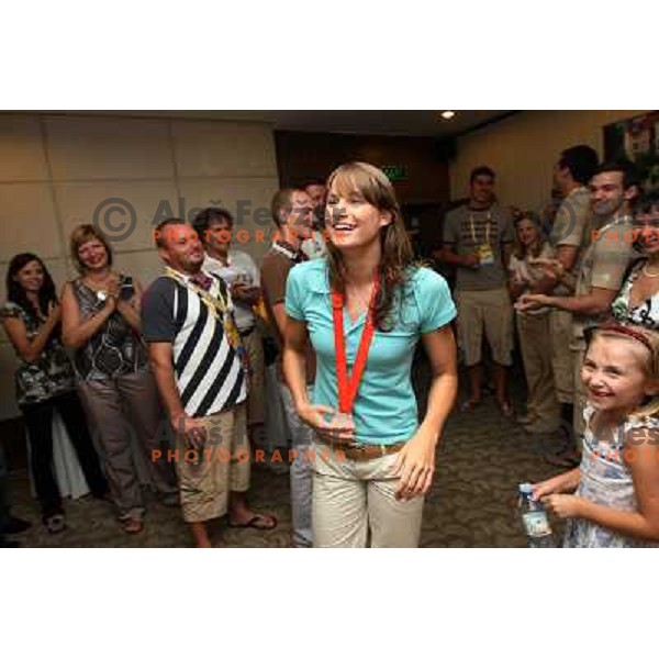 Reception for Sara Isakovic in Slovenian house after she won silver medal in swimming at Olympic games in Beijing, China 13.3.2008 