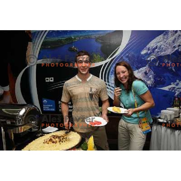 Aljaz Sedej and Anja Klinar at Reception for Sara Isakovic in Slovenian house after she won silver medal in swimming at Olympic games in Beijing, China 13.3.2008 